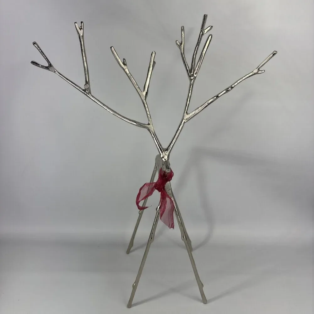 13” Pottery Barn Silver Stick Twig Reindeer Figurine Christmas Holiday Decor